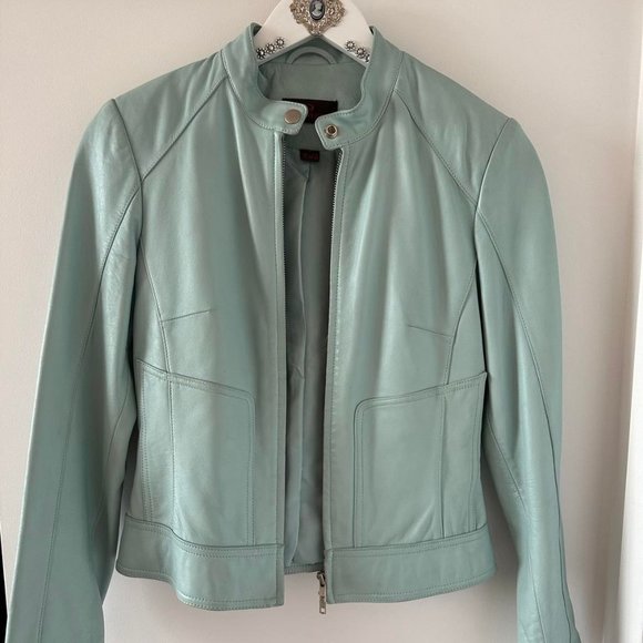 Light teal Leather jacket/Danier leather jacket/Washed blue leather jacked/Leath - Picture 1 of 8